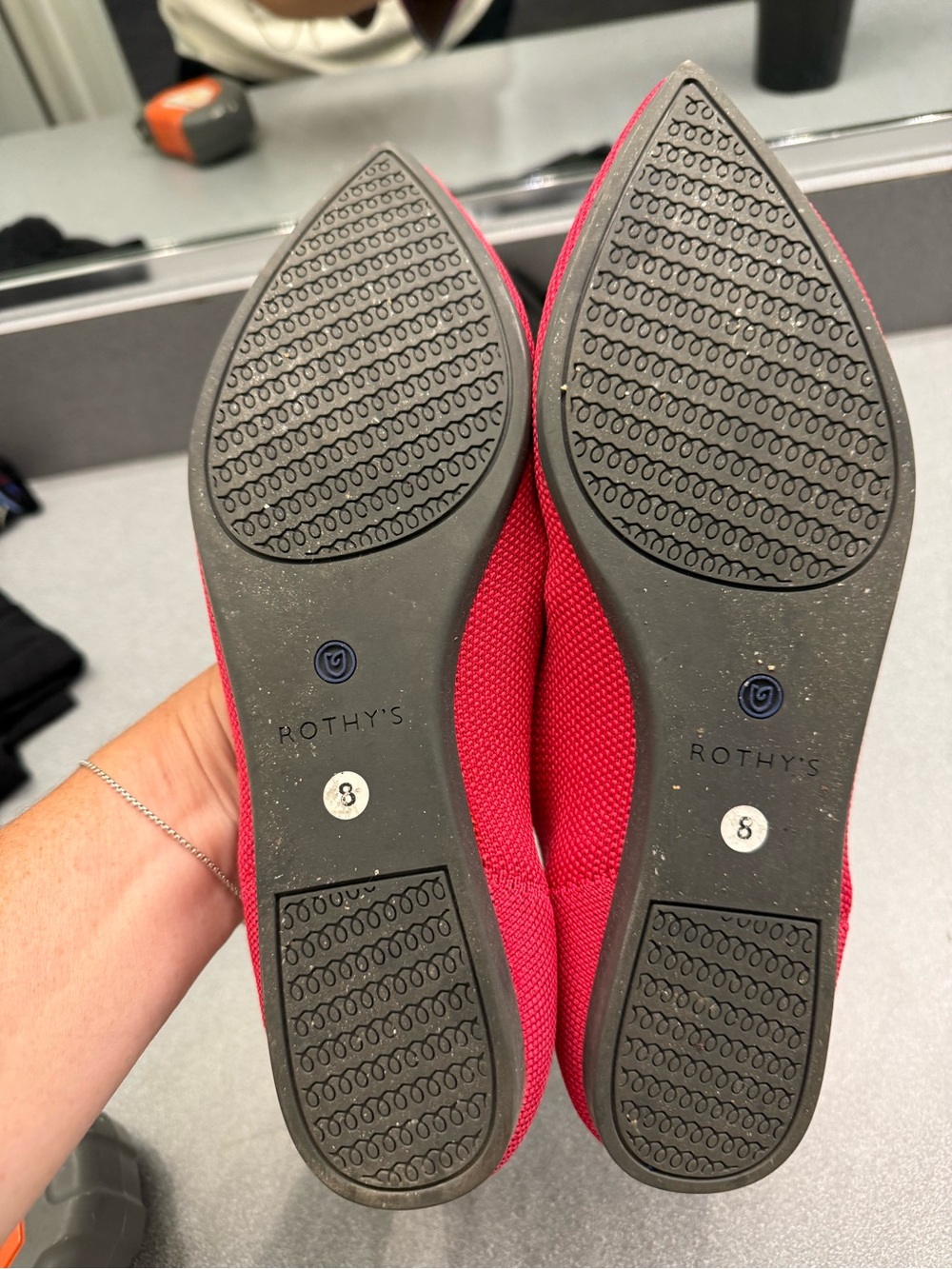 Rothy's pink Knit Pointed Flats with Blue Trim - Picture 2 of 3